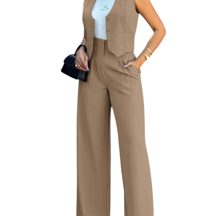 Latest Design Two Piece Set Women Clothing Office Ladies Suit Waistcoats Wide Leg Pants Set 2 Piece Outfits For Women
