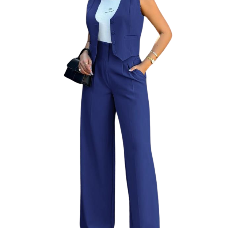 Latest Design Two Piece Set Women Clothing Office Ladies Suit Waistcoats Wide Leg Pants Set 2 Piece Outfits For Women