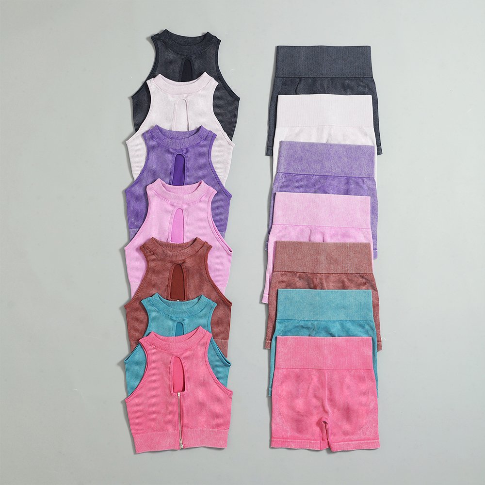 Deporte Ropa Mujer Yoga 6 Piece Sports Seamless Ribbed Workout Fitness Clothing Suit Woman Active Wear Gym Activewear Yoga Sets