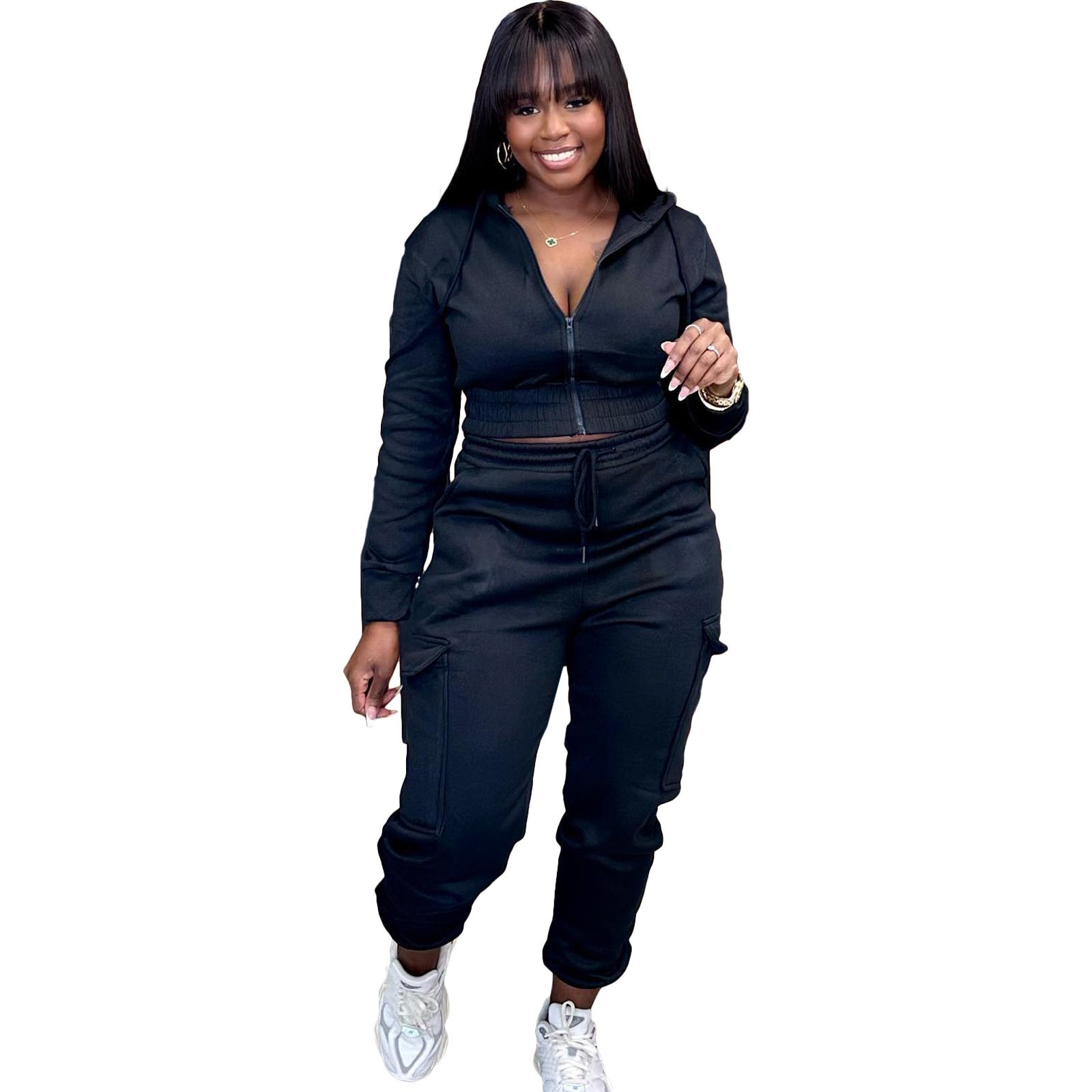 Hot sell High Quality sexy jogger tracksuits two piece set gym Custom LOGO plain Plus Size zip up hoodie outfits women's sets
