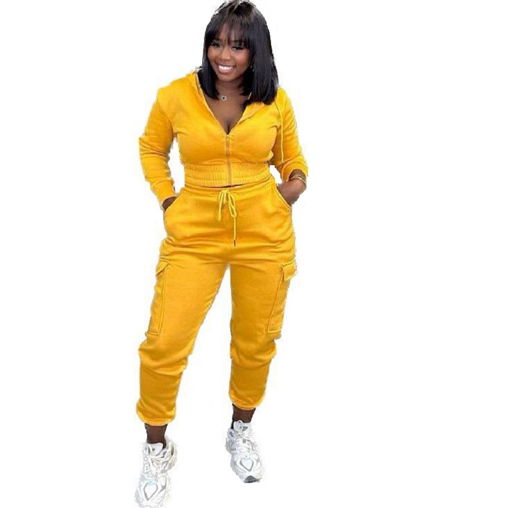 Hot sell High Quality sexy jogger tracksuits two piece set gym Custom LOGO plain Plus Size zip up hoodie outfits women's sets