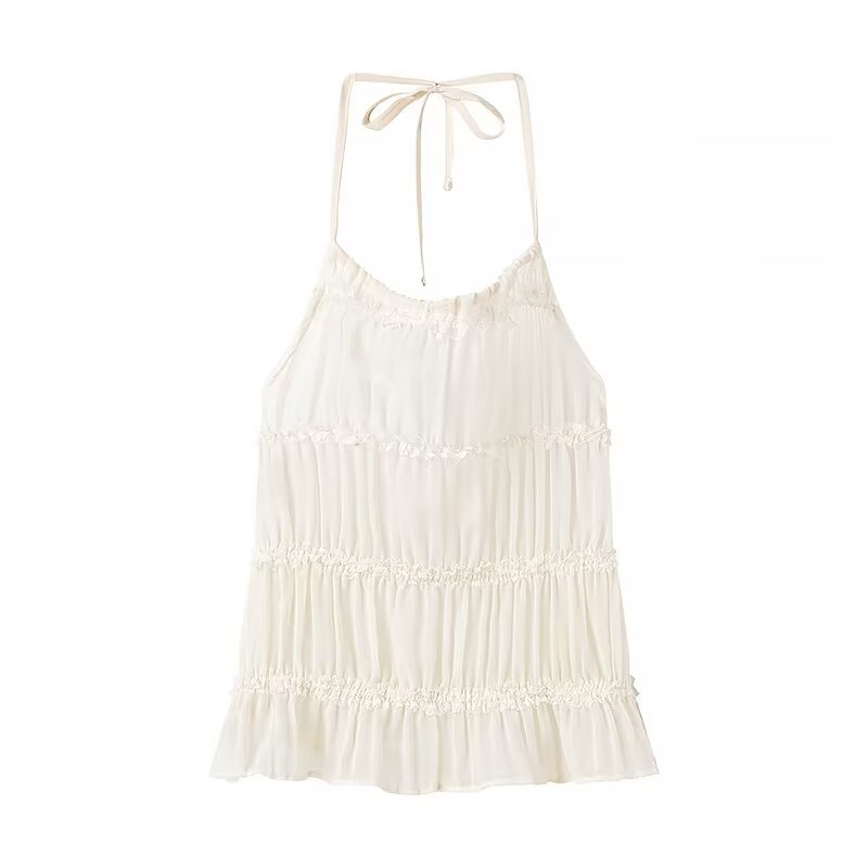 PB&ZA set woman 2 pieces 2024 Fashion Pleated top sexy halter pleated long skirt two-piece Skirt Women's suit