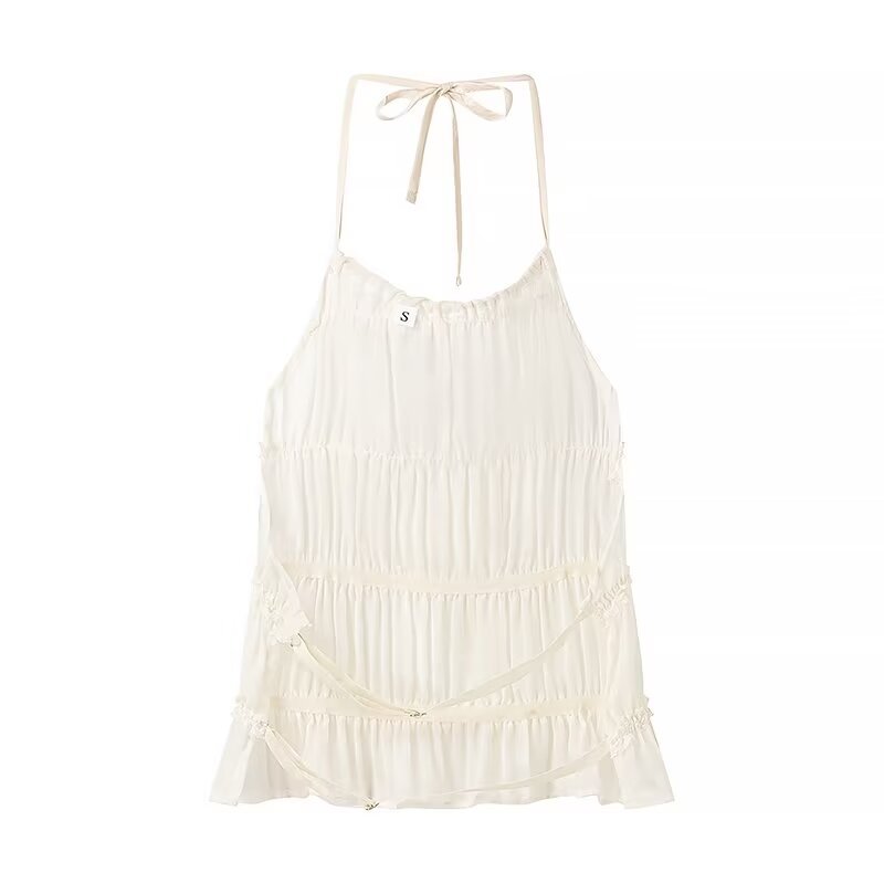 PB&ZA set woman 2 pieces 2024 Fashion Pleated top sexy halter pleated long skirt two-piece Skirt Women's suit