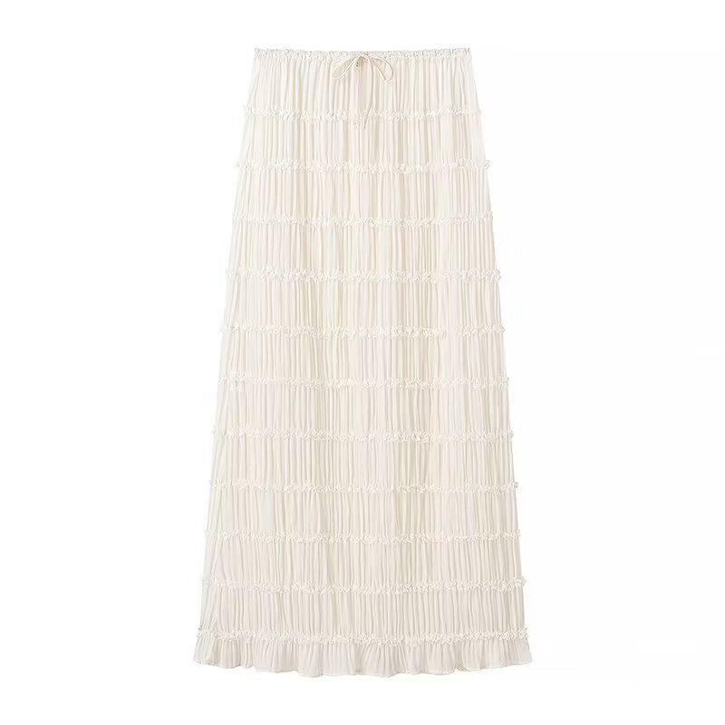 PB&ZA set woman 2 pieces 2024 Fashion Pleated top sexy halter pleated long skirt two-piece Skirt Women's suit