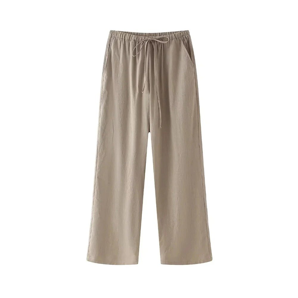 Women's Fashion Two-Piece Set with Belt Textured Kimono Blouses and Mid-Elastic Waist Drawstring Trousers Female