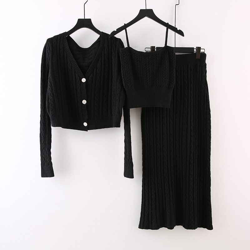 Boutique Wholesale 2024 Autumn New Fashionable French Knitted Cardigan Temperament Vest Half Skirt Women's Set