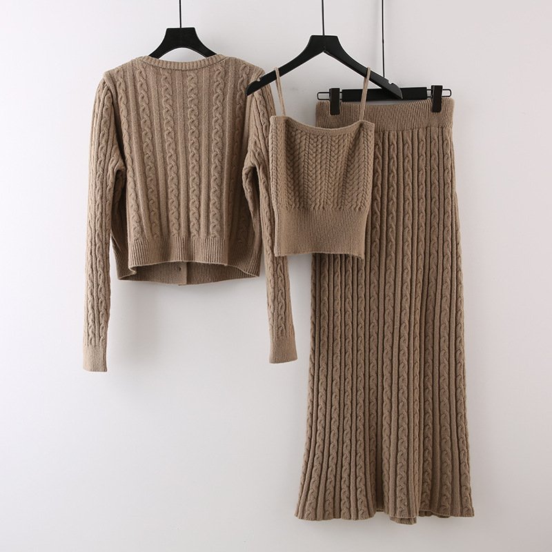 Boutique Wholesale 2024 Autumn New Fashionable French Knitted Cardigan Temperament Vest Half Skirt Women's Set