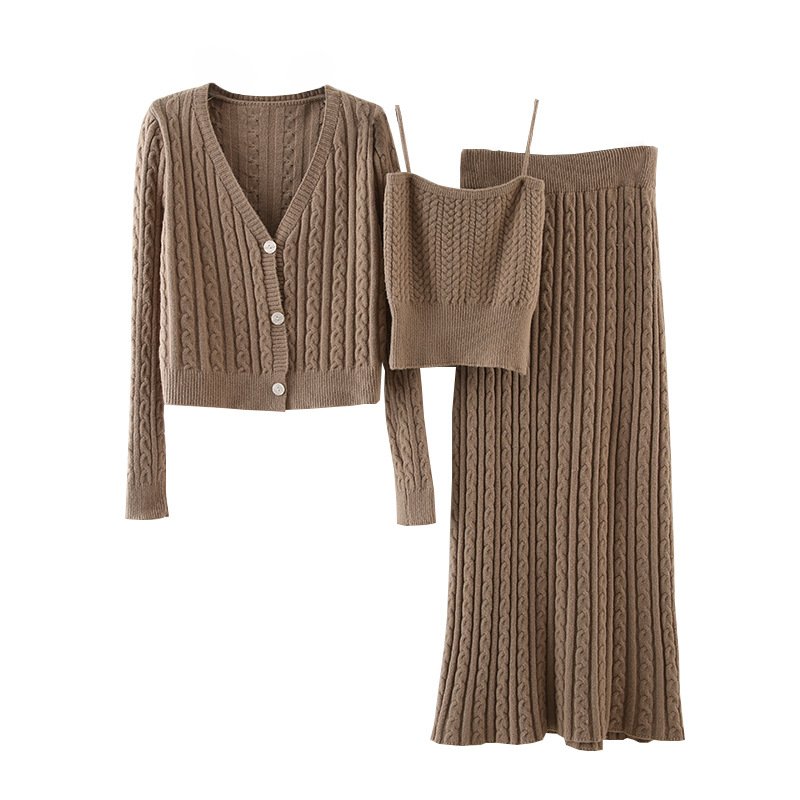 Boutique Wholesale 2024 Autumn New Fashionable French Knitted Cardigan Temperament Vest Half Skirt Women's Set