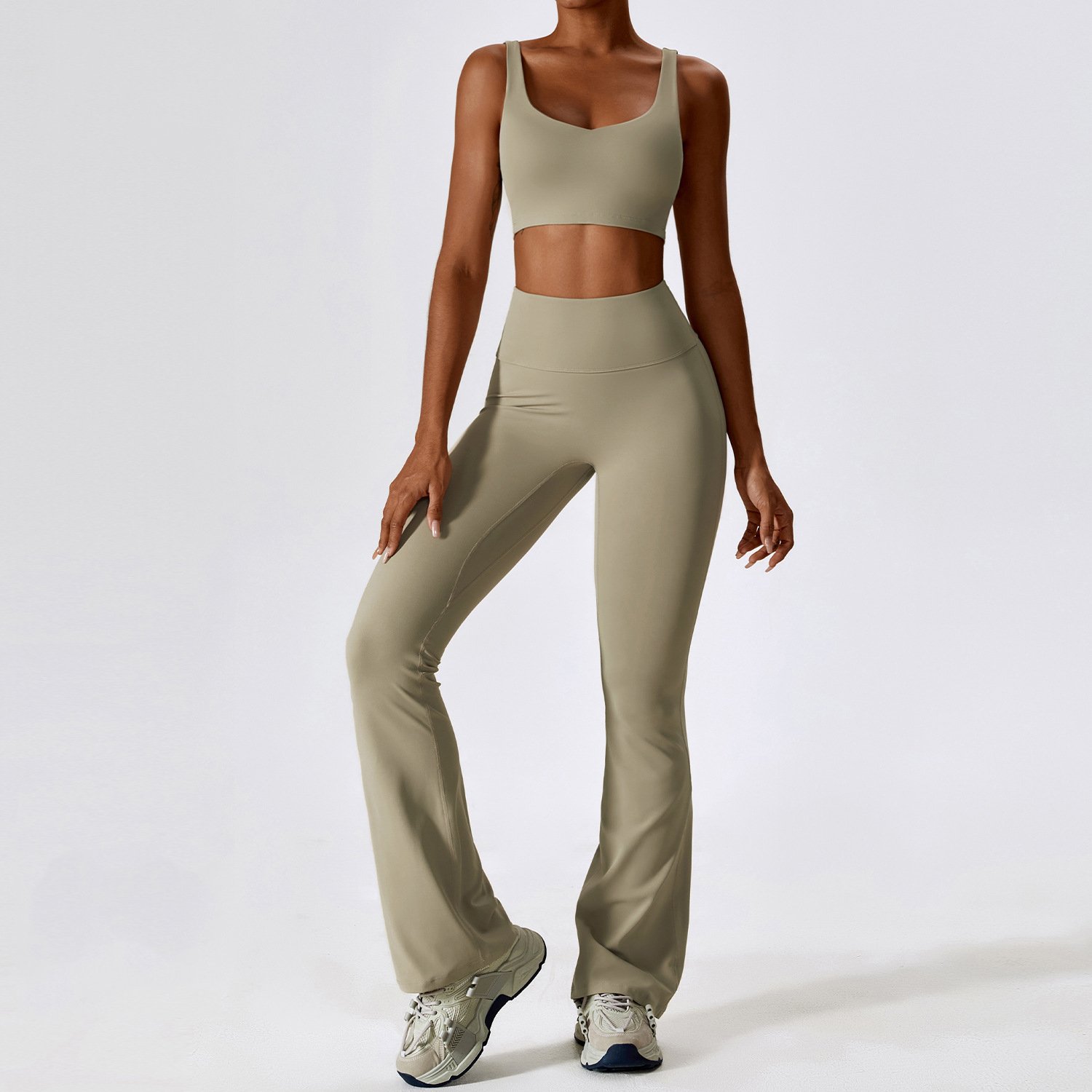 Comfortable Long Sleeve Yoga Sets Workout Flare Leggings Women Two Piece Long Sleeve Yoga Bra Yoga Pants Set