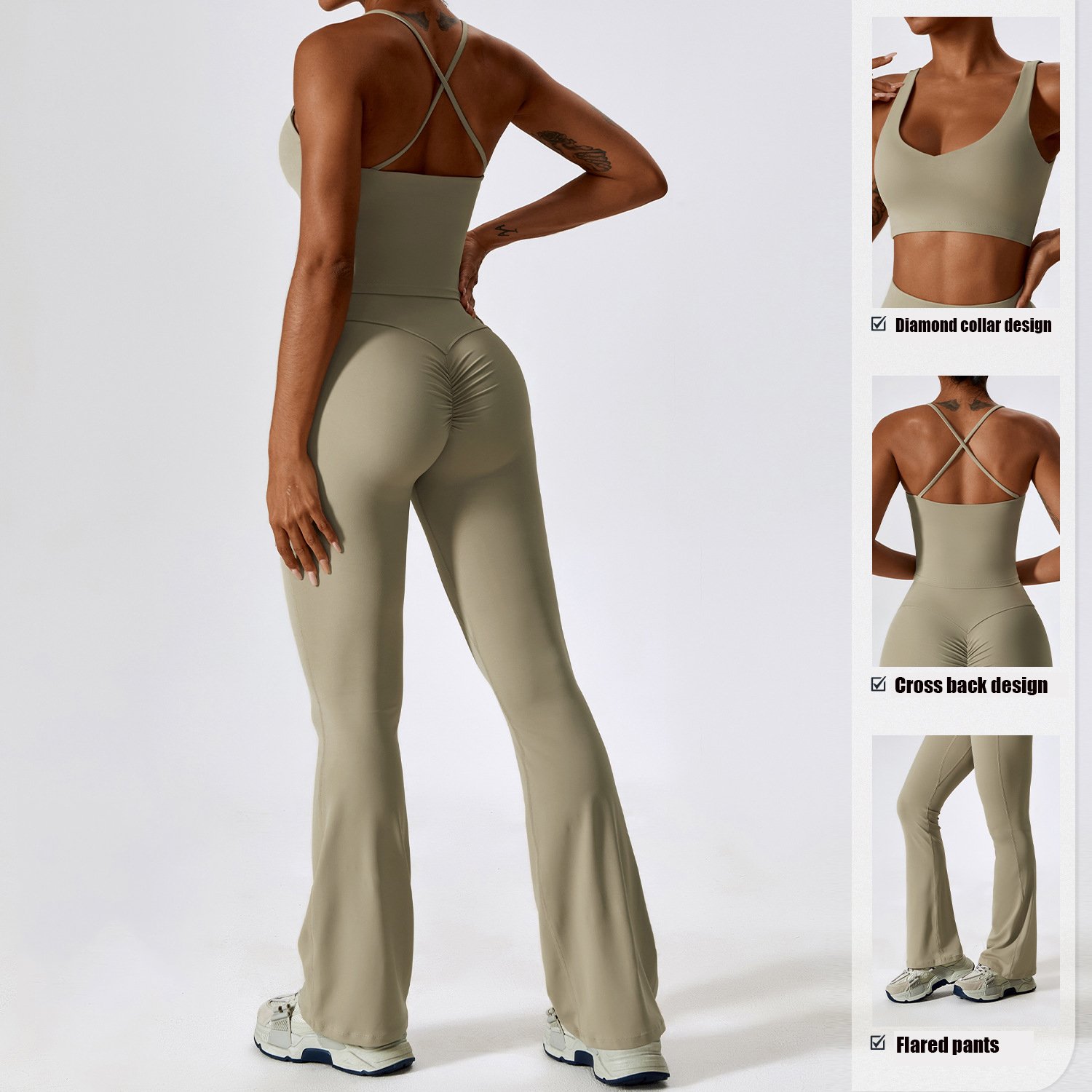 Comfortable Long Sleeve Yoga Sets Workout Flare Leggings Women Two Piece Long Sleeve Yoga Bra Yoga Pants Set