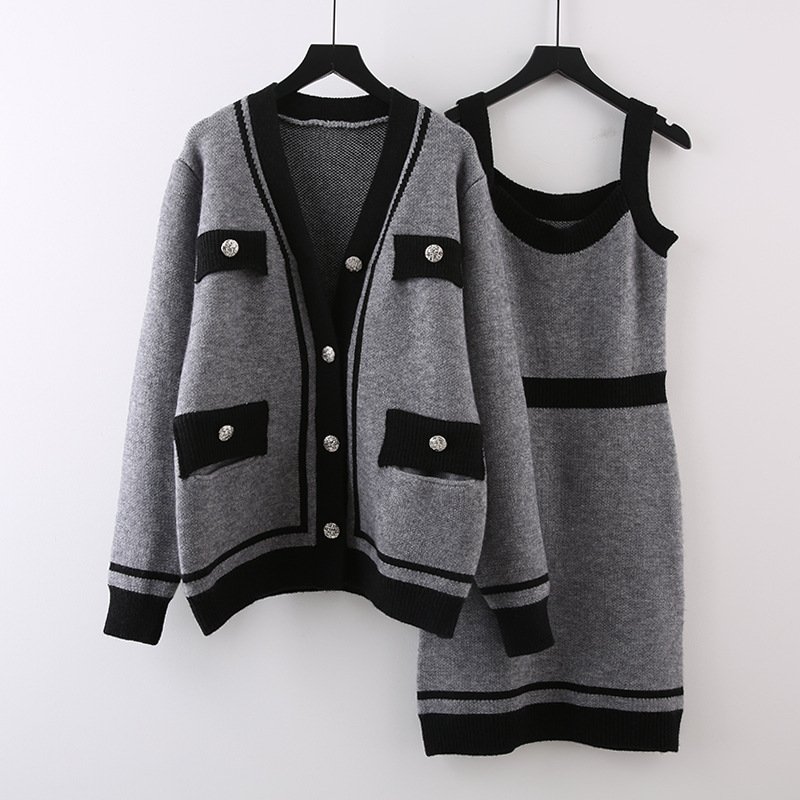 Boutique Wholesale 2024 Autumn New Fashion Casual High-end Feeling Thick Sweater Knitted Dress Women's Set