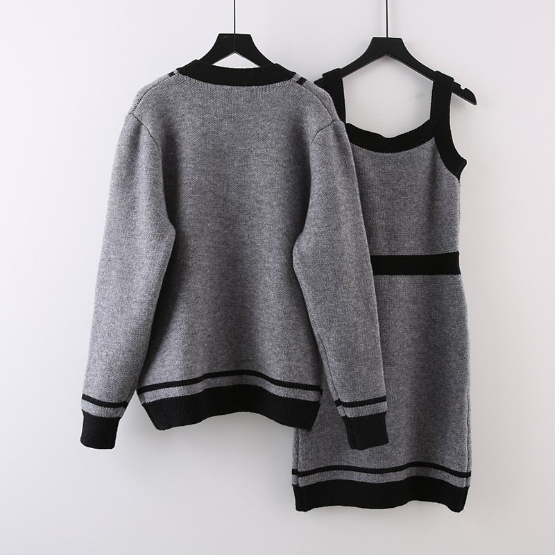 Boutique Wholesale 2024 Autumn New Fashion Casual High-end Feeling Thick Sweater Knitted Dress Women's Set