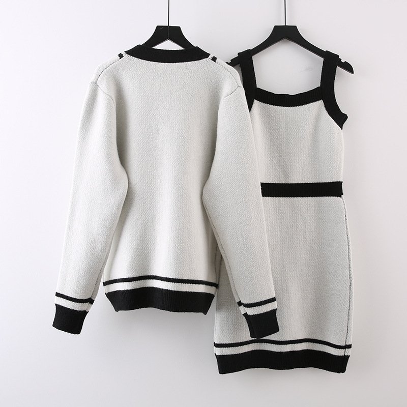 Boutique Wholesale 2024 Autumn New Fashion Casual High-end Feeling Thick Sweater Knitted Dress Women's Set