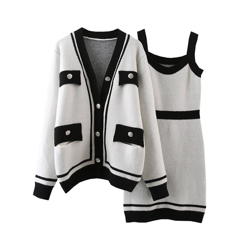 Boutique Wholesale 2024 Autumn New Fashion Casual High-end Feeling Thick Sweater Knitted Dress Women's Set