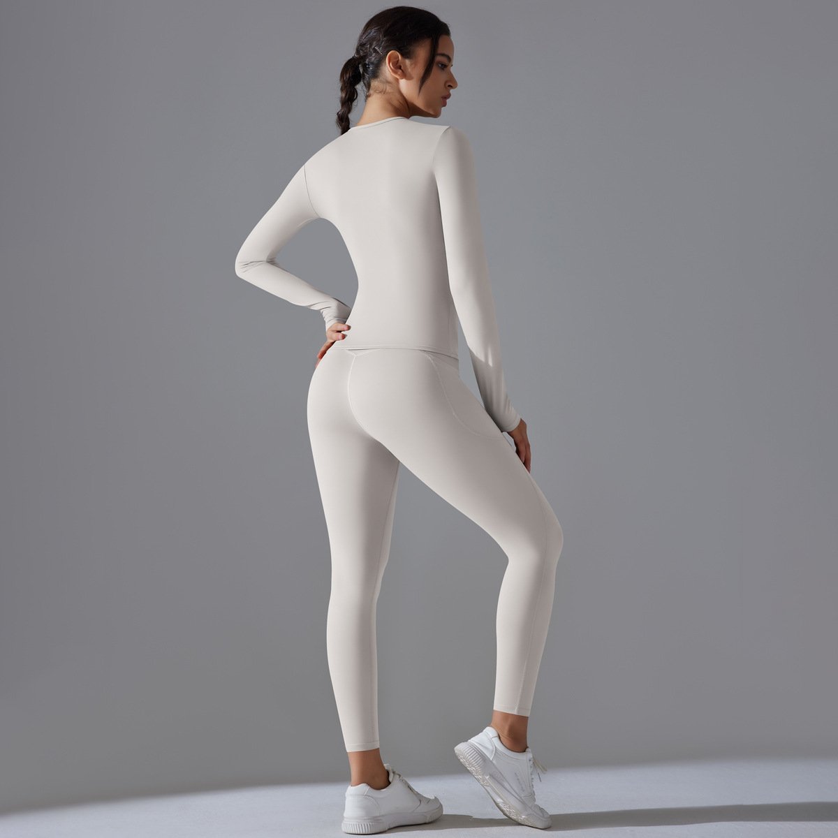 Aoyema Gym Fitness Long Sleeve Sweatshirt Activewear High Waist Leggings Clothes Gym Wear Women Long Sleeve 2 Piece Yoga Sets