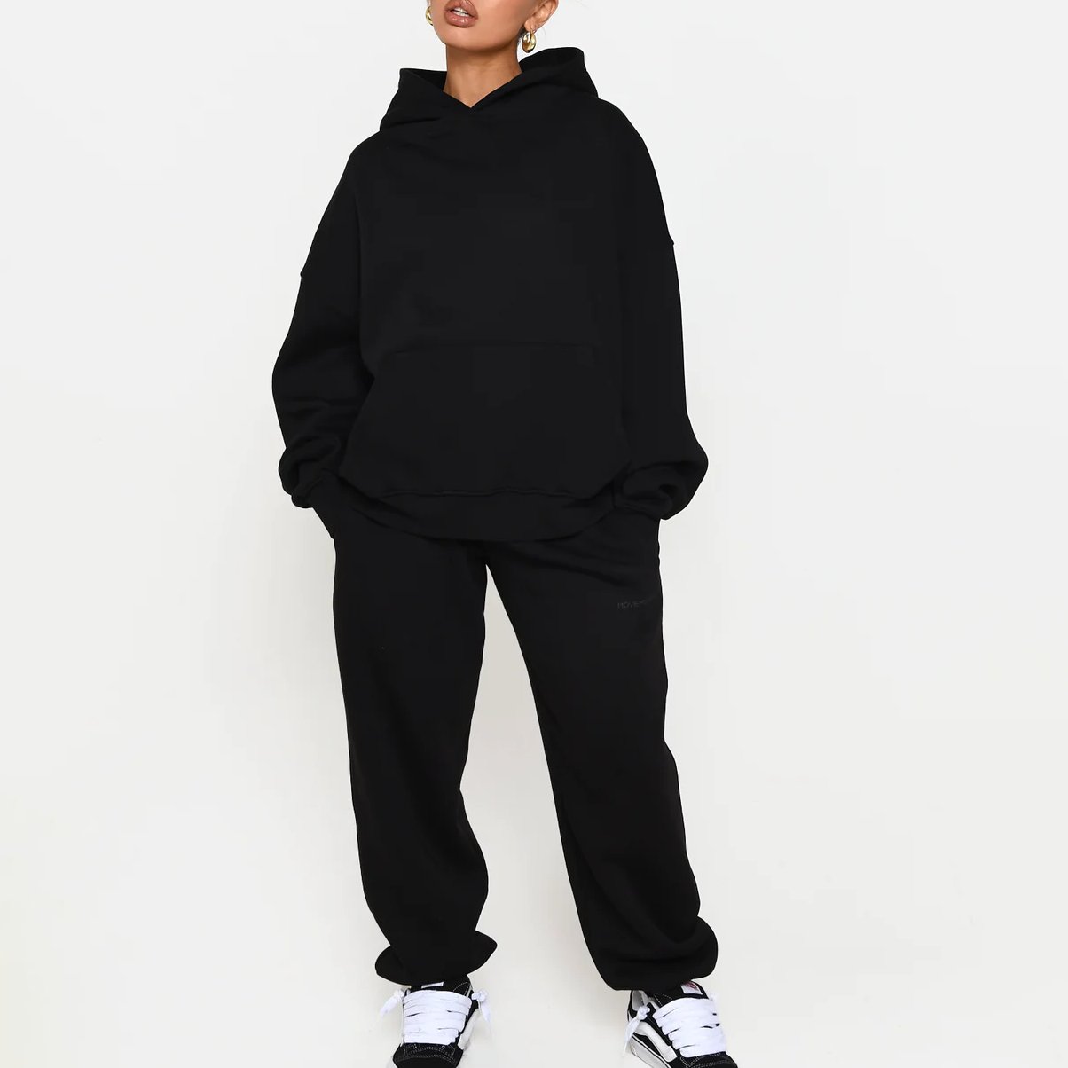 Custom logo women street style tracksuits oversized cotton hoodies and jogger hidden drawstring waist hoodie women sets