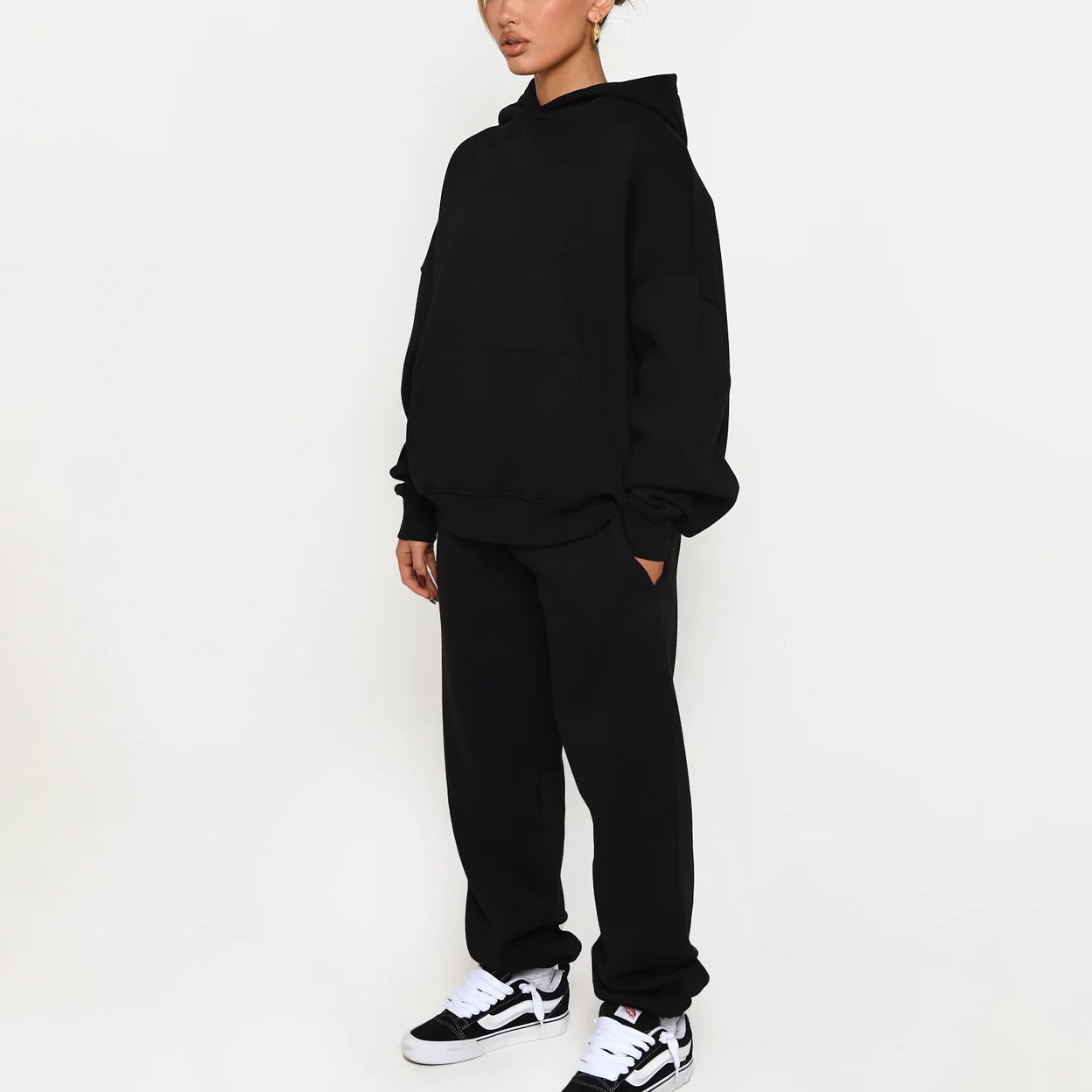 Custom logo women street style tracksuits oversized cotton hoodies and jogger hidden drawstring waist hoodie women sets