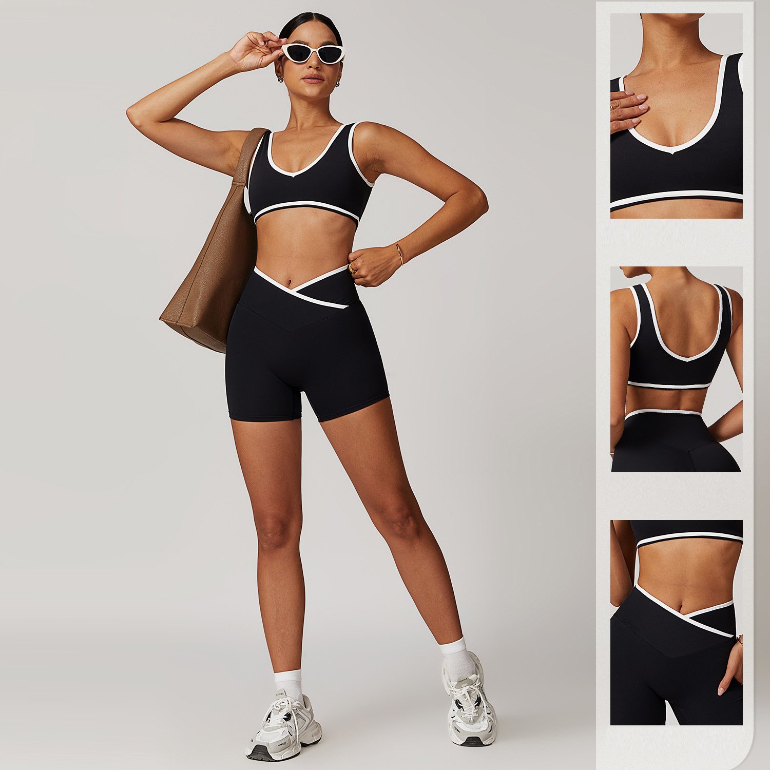 Womens Sweatsuit Plus Size Fitness Clothing Yoga Wear Cross V Shape High Waist Wide Leg Leggings Set