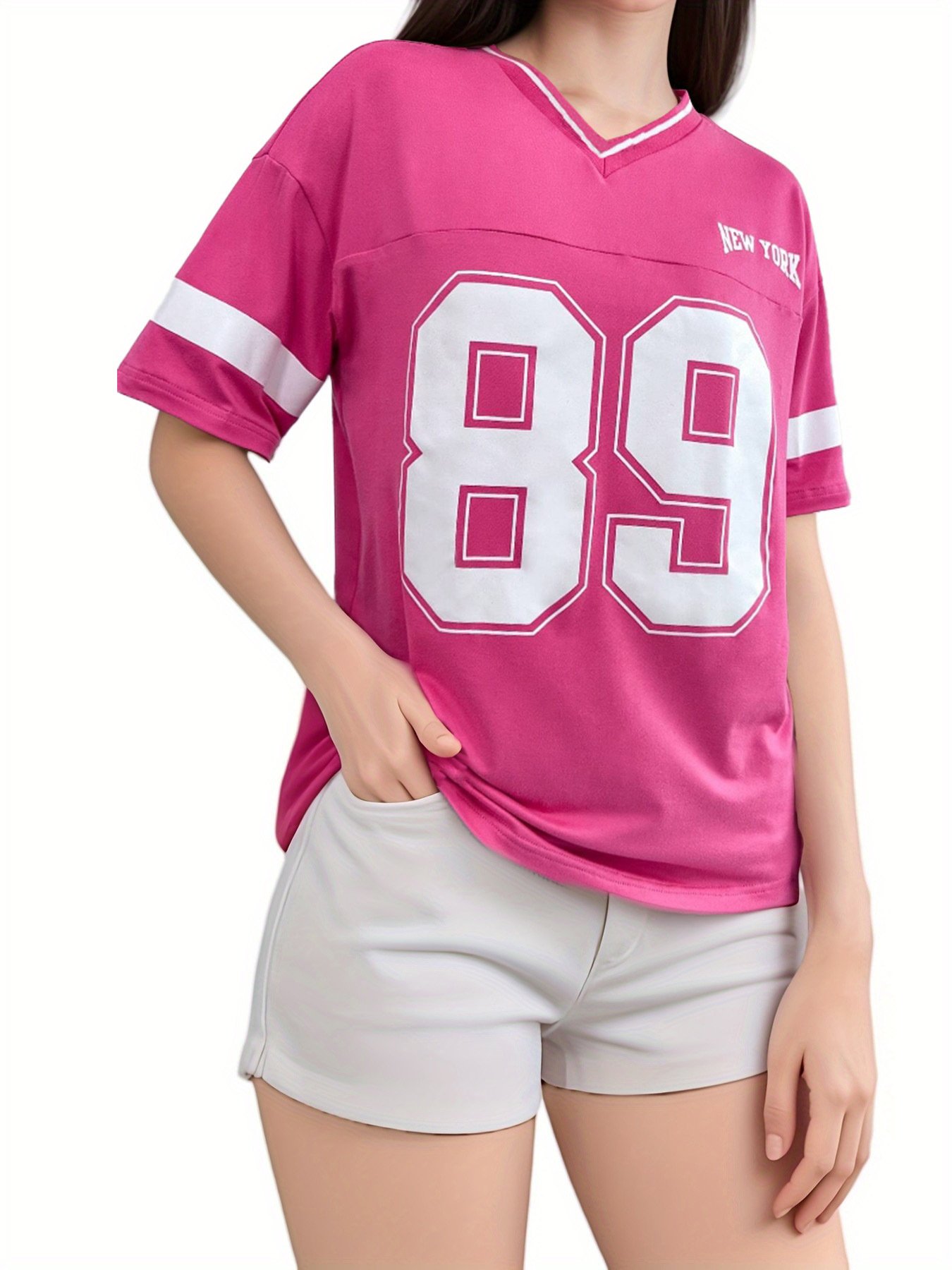 2024 Women's Cute Girls Pink style Jersey Letter Print Short Sleeve Casual shirt and Skirt+ Bows 2 Piece Set