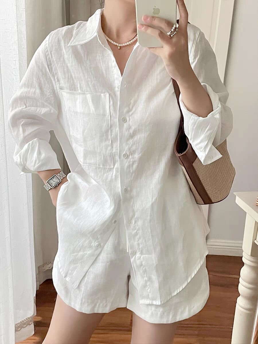 Boutique Wholesale 2024 Summer New Fashionable Shorts High-end Long Sleeved Shirt Women's Set