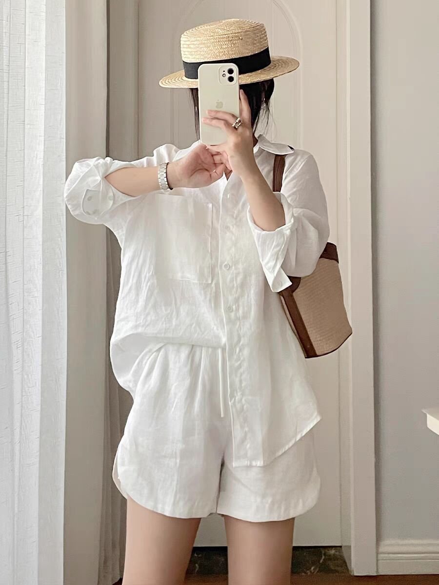 Boutique Wholesale 2024 Summer New Fashionable Shorts High-end Long Sleeved Shirt Women's Set