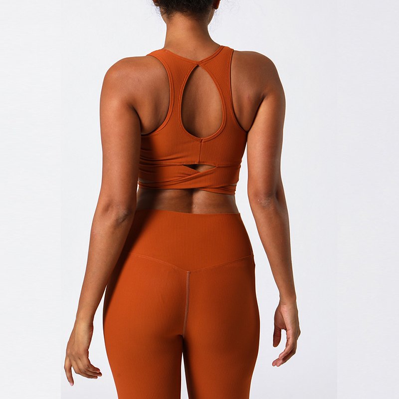 European and American Rib Fabric Women Gym Set High Waist Buttock Lifting Fitness Set High Elastic Tight Yoga Sport Set Women