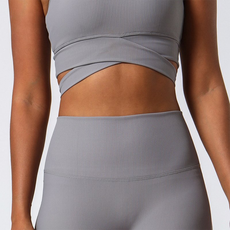 European and American Rib Fabric Women Gym Set High Waist Buttock Lifting Fitness Set High Elastic Tight Yoga Sport Set Women