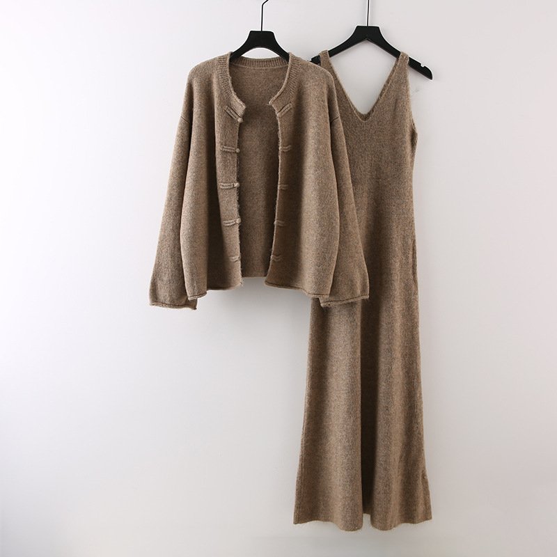 Boutique Wholesale 2024 Autumn New Style Fashionable Temperament Gentle Wind Button Knit Sweater Long Skirt Women's Set
