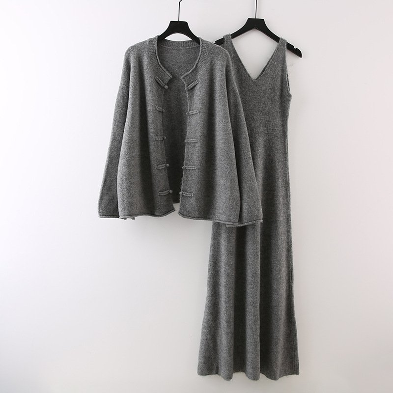 Boutique Wholesale 2024 Autumn New Style Fashionable Temperament Gentle Wind Button Knit Sweater Long Skirt Women's Set