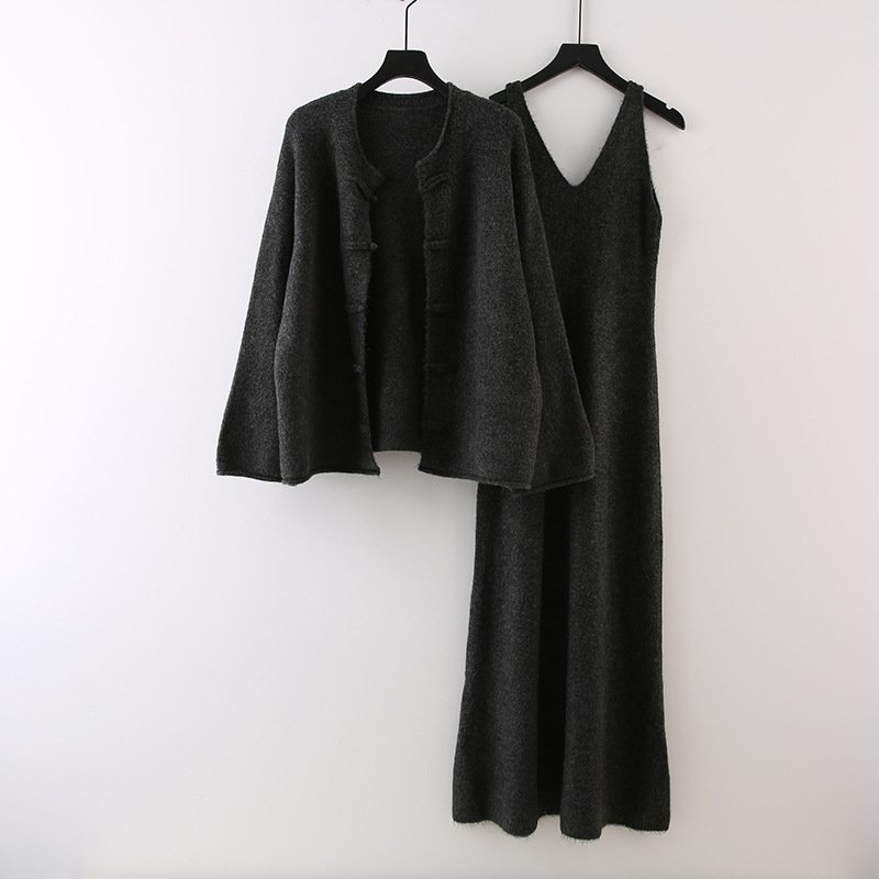 Boutique Wholesale 2024 Autumn New Style Fashionable Temperament Gentle Wind Button Knit Sweater Long Skirt Women's Set
