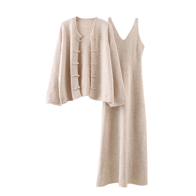 Boutique Wholesale 2024 Autumn New Style Fashionable Temperament Gentle Wind Button Knit Sweater Long Skirt Women's Set
