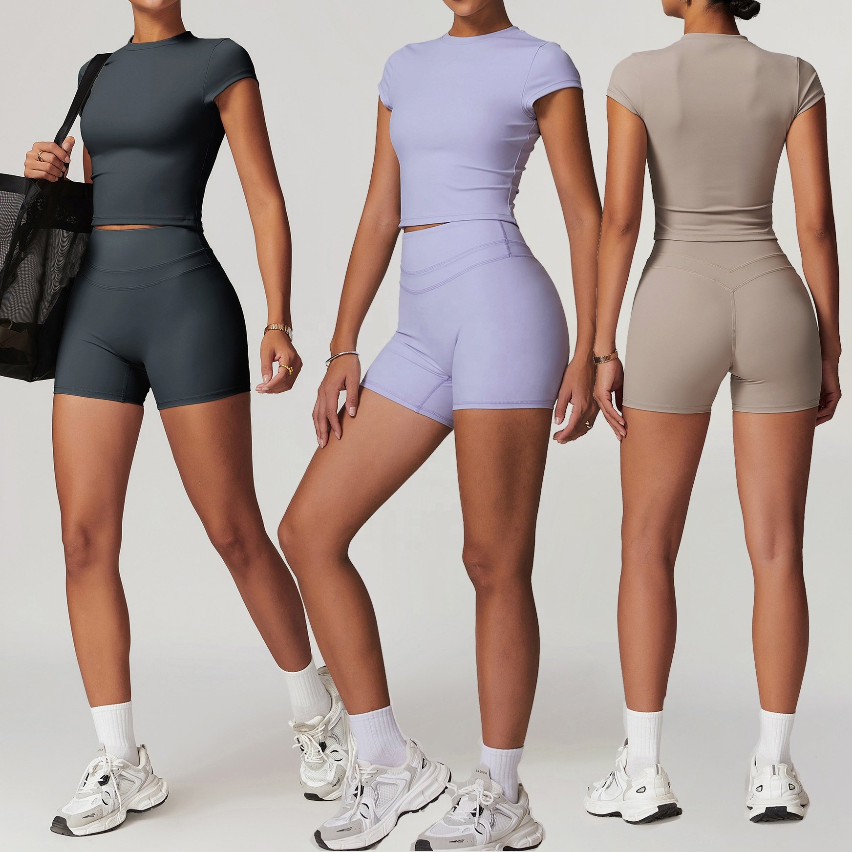 YIYI Quick Dry 2pcs Gym Suits Girls High Waist Athletic Shorts Set For Women Yoga Set Workout Sets Yoga Top And Sportswear Suit