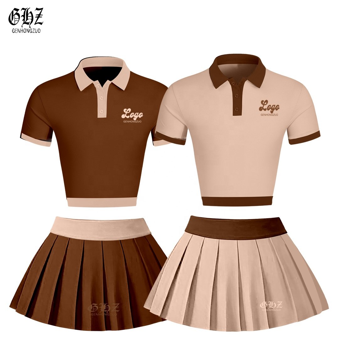 2024 Custom Y2K Logo Contrast Color Gril 's Mini Skirt Fashion Pleated Skirts Tennis Skirts Set for Women