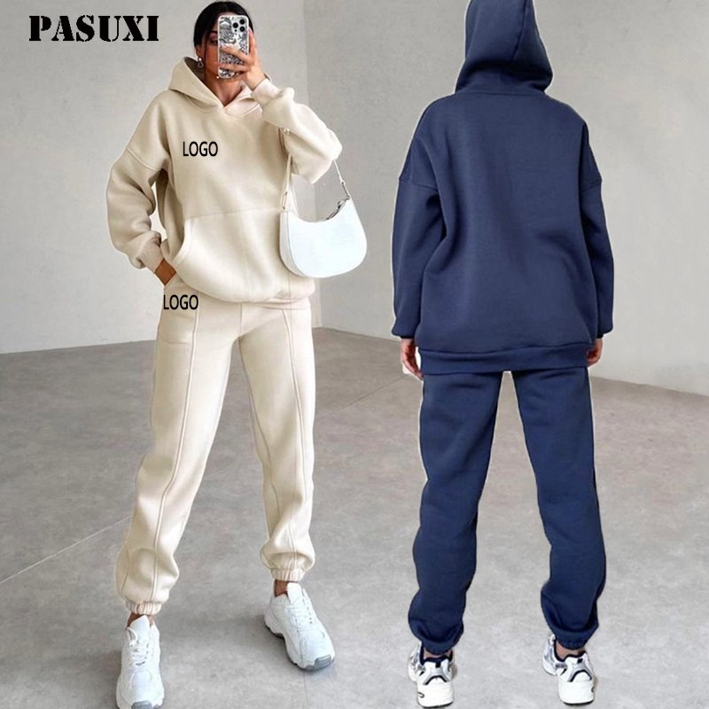 PASUXI 2025 Spring Jogger Jumpers Gym Custom Workout 2 Piece Women Set Crop Top Oversize Hoodie Women Sweatshirt Set
