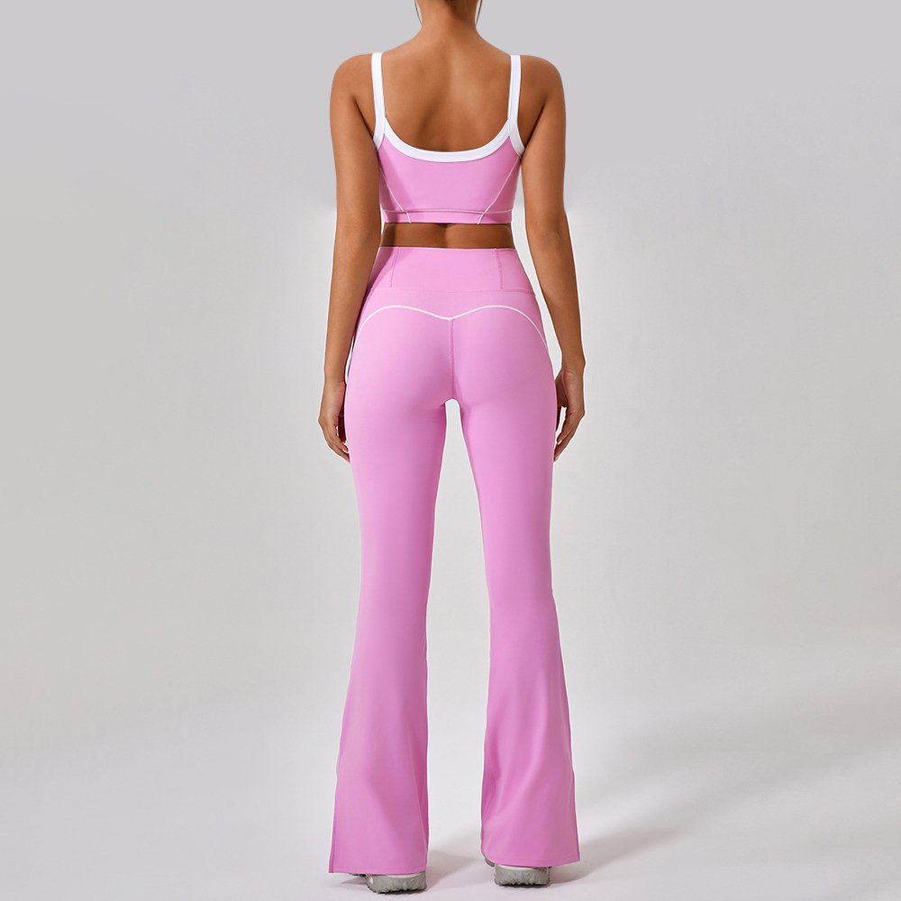 aloo Yoga women's new color contrast beauty back yoga bra elastic quick drying sports flare trouser set