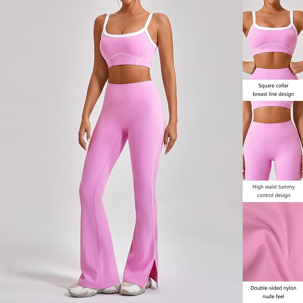 aloo Yoga women's new color contrast beauty back yoga bra elastic quick drying sports flare trouser set