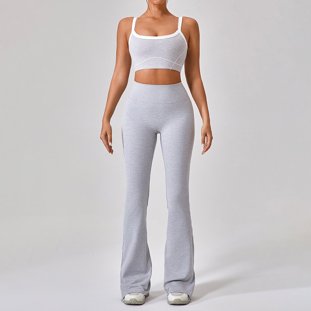 aloo Yoga women's new color contrast beauty back yoga bra elastic quick drying sports flare trouser set