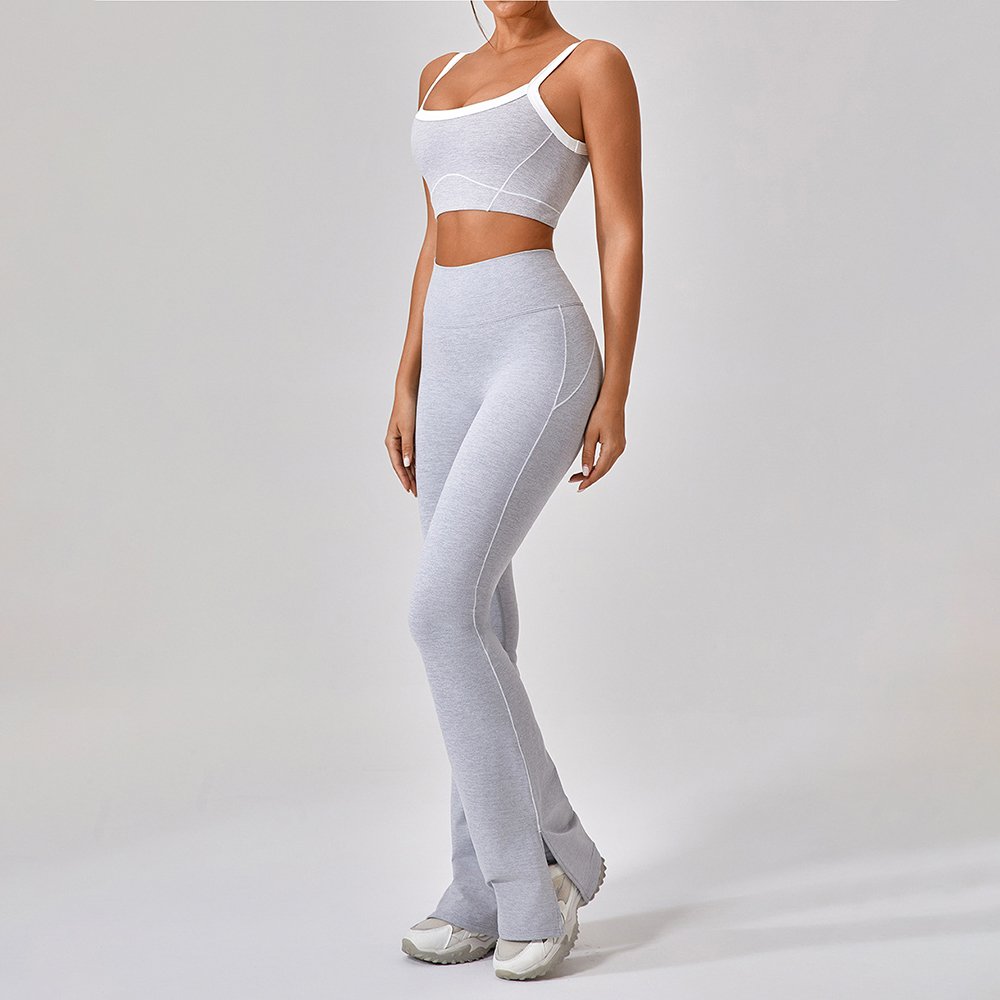 aloo Yoga women's new color contrast beauty back yoga bra elastic quick drying sports flare trouser set
