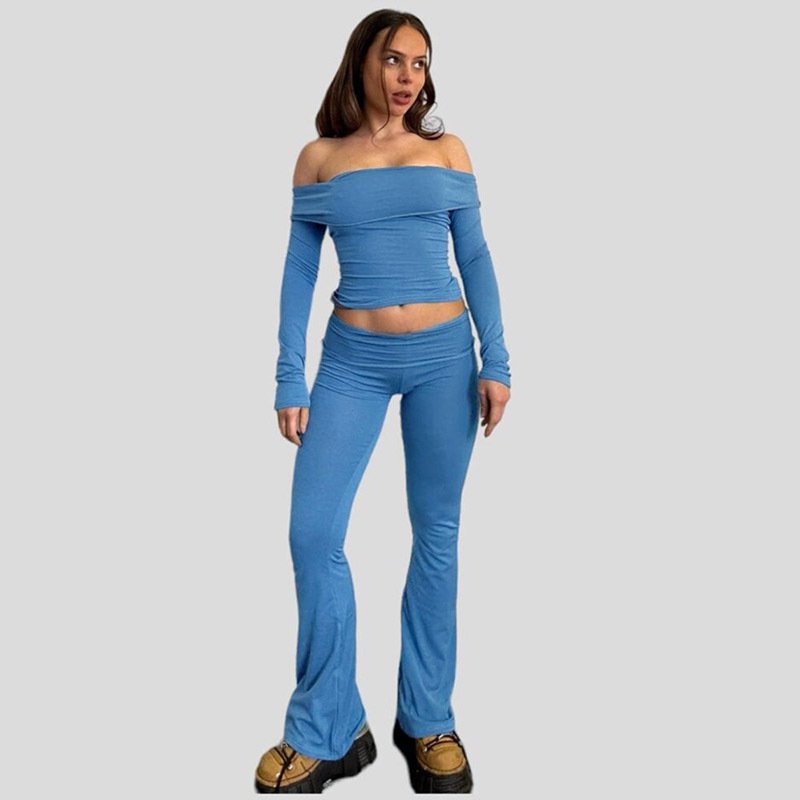 European and American Solid Color Women's Clothing Autumn Winter New Long Sleeve Girl Tops Casual Pants Two Piece Set Wholesale