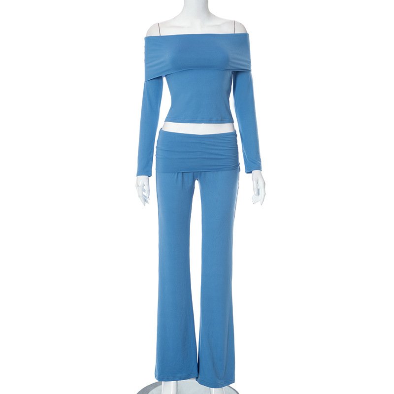 European and American Solid Color Women's Clothing Autumn Winter New Long Sleeve Girl Tops Casual Pants Two Piece Set Wholesale