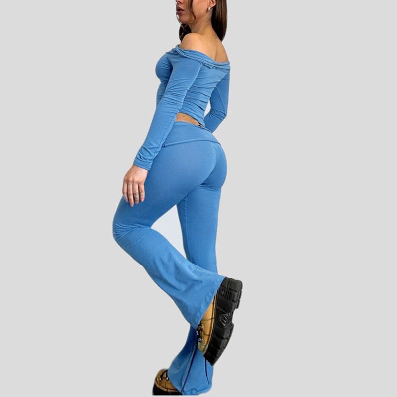 European and American Solid Color Women's Clothing Autumn Winter New Long Sleeve Girl Tops Casual Pants Two Piece Set Wholesale