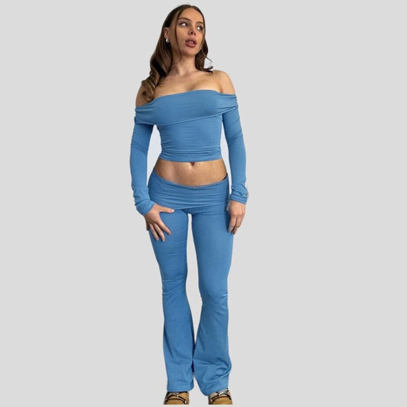 European and American Solid Color Women's Clothing Autumn Winter New Long Sleeve Girl Tops Casual Pants Two Piece Set Wholesale