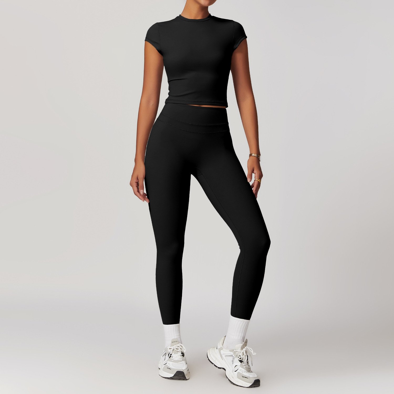 New Short Sleeve T Shirt And Leggings 2 Piece Sets Running Fitness Compression Suit Yoga Outfit Women Sets Gym Clothing Sets