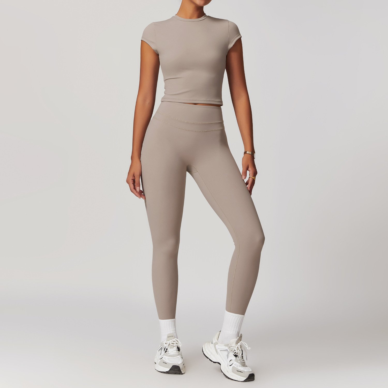 New Short Sleeve T Shirt And Leggings 2 Piece Sets Running Fitness Compression Suit Yoga Outfit Women Sets Gym Clothing Sets
