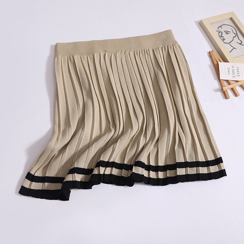 Wholesale 2024 Autumn New Fashionable Age Reducing Lapel Long Sleeved Knitted Sweater Pleated Short Skirt Women's Set