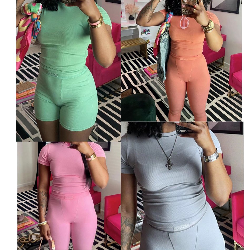 Custom 2 Piece Loungewear Sets Women Cozy Cotton Ribbed Tank Top Shorts Leggings Loungewear Two Piece Women's Summer Shorts Sets