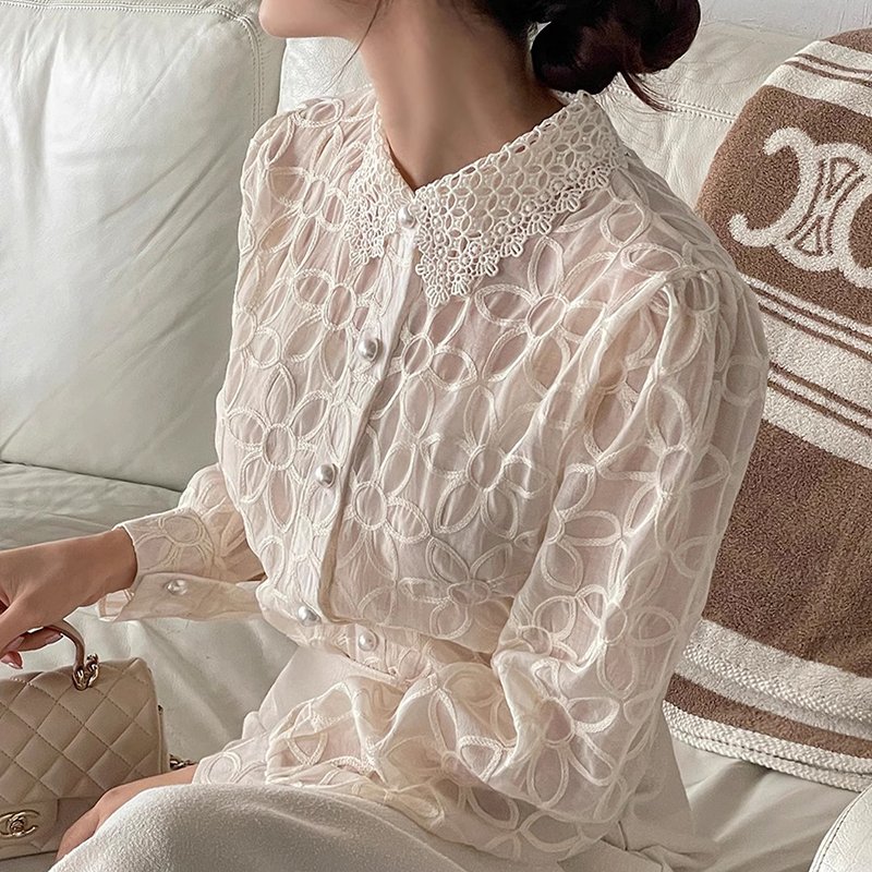 Boutique Wholesale 2024 Autumn New French Vest Camisole Lace Embroidery Hook Flower Long Sleeved Shirt Women's Set