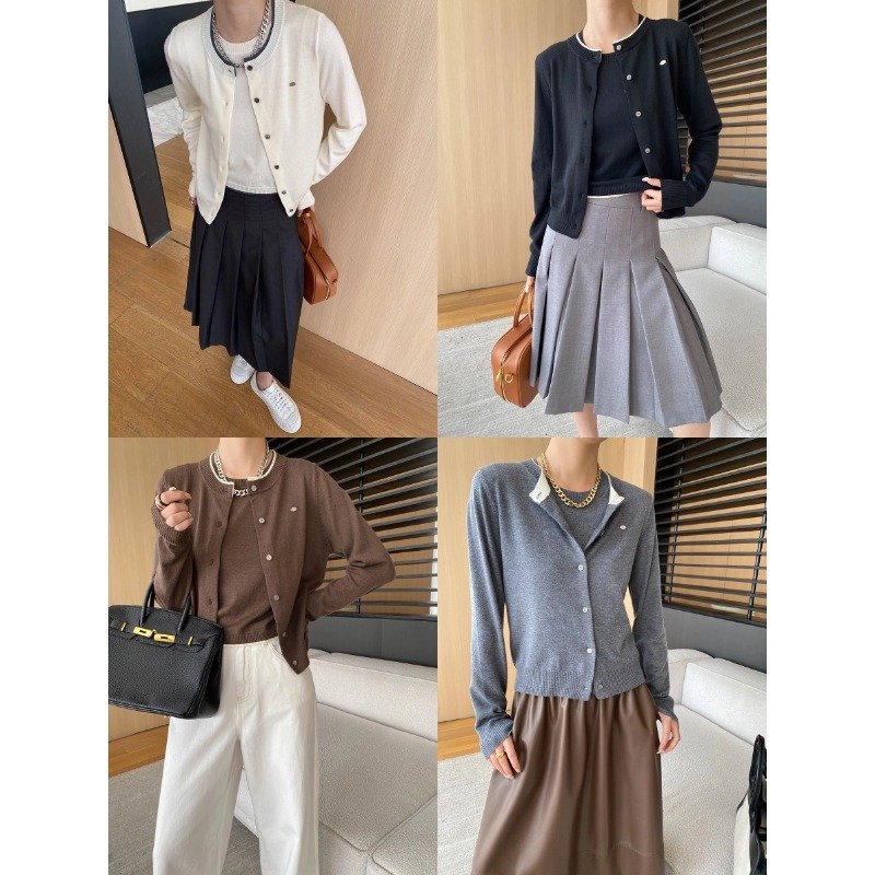Boutique Wholesale 2024 Autumn New Fashionable Retro Round Neck Knitted Cardigan Vest Women's Set
