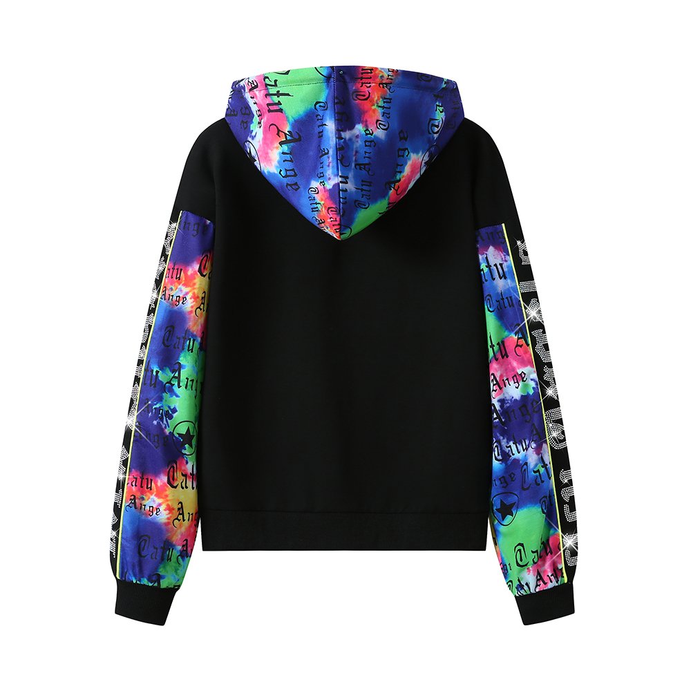 Wholesale Two Piece Hoodie Sweatpants Set Customizable Spliced Print Rhinestones Hoodie Women Set
