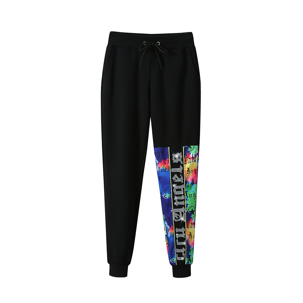 Wholesale Two Piece Hoodie Sweatpants Set Customizable Spliced Print Rhinestones Hoodie Women Set